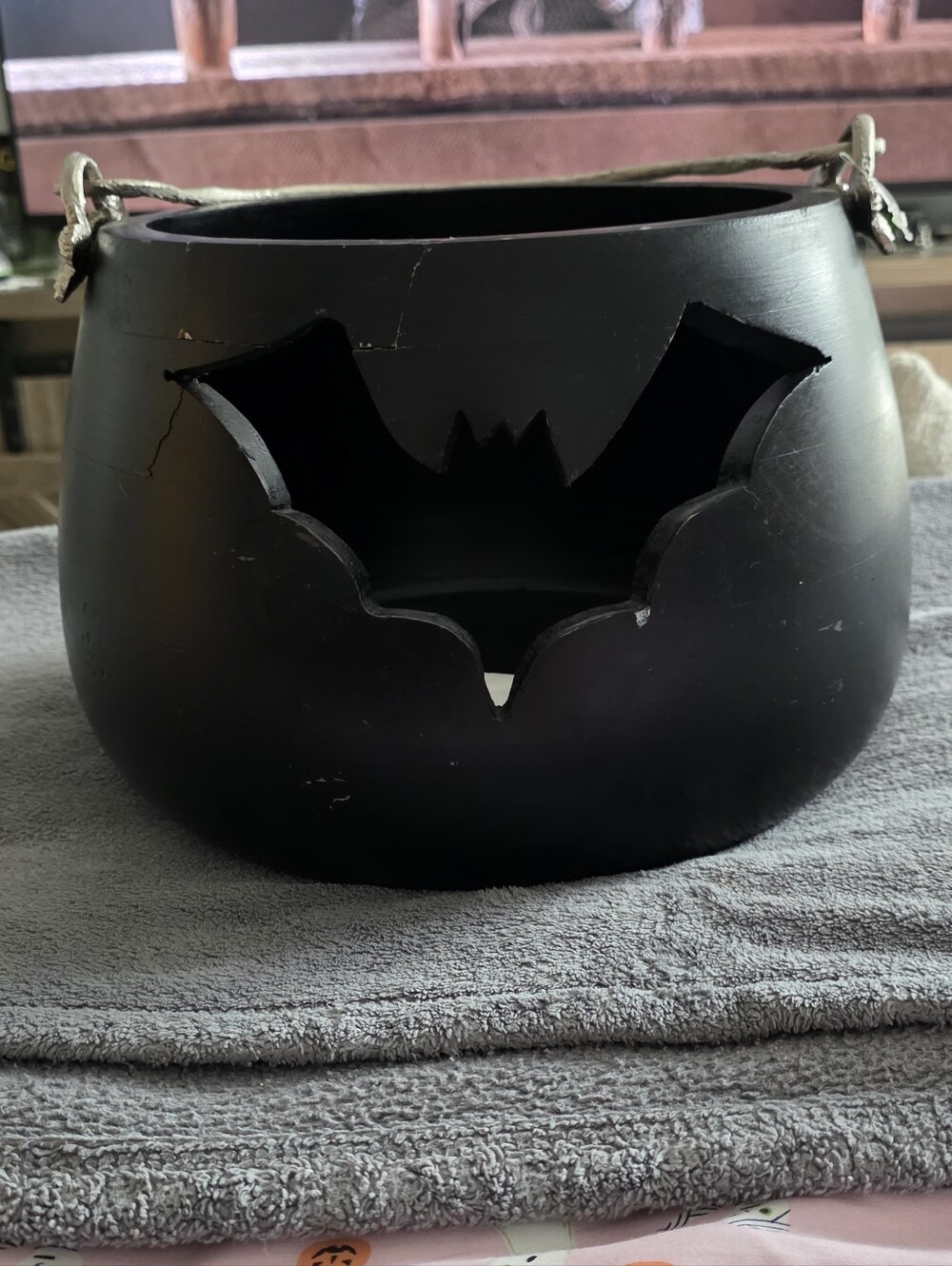Black Halloween Bat Metal Candy Bucket -